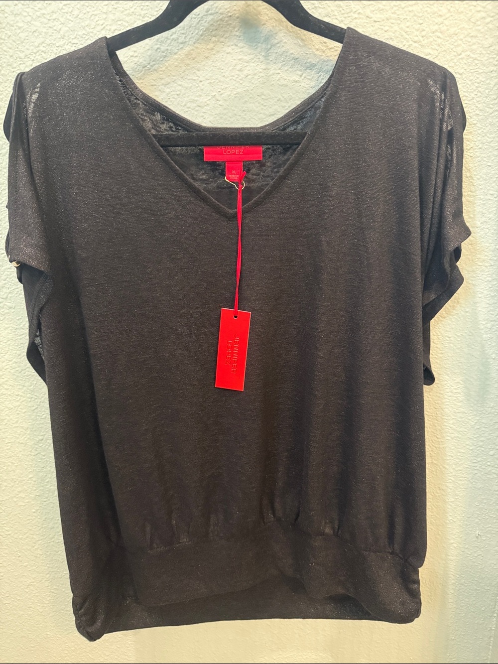 Jennifer Lopez Cold Shoulder Top XL NWT Mineral Black